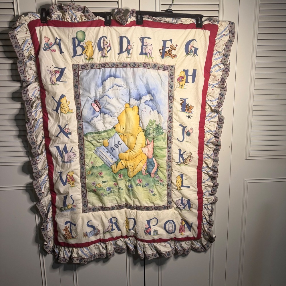 Vintage Classic Pooh ABC Alphabet Baby Quilt Ruffle Blanket Winnie the Pooh USA